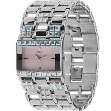 Ladies Guess Pink Crystal Silver Watch U95034l1