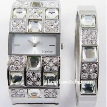 Ladies Henley Crystals Wide Watch & Bangle Gift Set