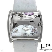 Ladies Lp Italy Diamond Flower Swiss Exotic White Ostrich Leather Watch