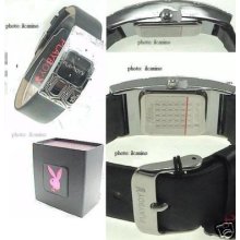 Ladies Playboy Bunny Logo Ss Blk Leather Band Watch