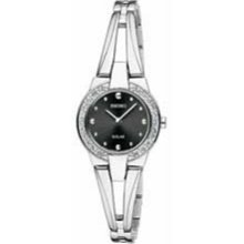 Ladies' Seiko Solar Swarovski Crystal Bangle Watch with Black Dial (Model: SUP051) seiko