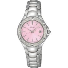 Ladie's Seiko Stainless Steel Pink Dial Date Watch