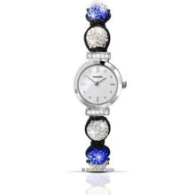 Ladies Sekonda Crystalla Blue & White Beaded Black Cord Watch 4732
