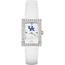 Ladies University Of Kentucky Watch with White Leather Strap and CZ Accents