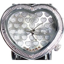 Ladies Women Diamond Ice King Heart Watch Round Cut H Color 0.08ct