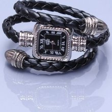 Lady Black Fashion Classic Elegant Leather Strap Roman Number Dial Quartz Watch