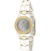 Laura Scott Ladies' Two-Tone Bracelet and Blue Mother of Pearl Dial Watch with Crystal Accents