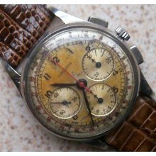 Lemania Triple Compax Chronograph Wristwatch Steel Case 32,5 Mm. Running