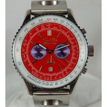 Leo Reis Racer tag mvt 316L STAINLESS steel chronograph red face sports watch - Stainless Steel - Red