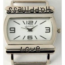 Love & Happiness White Watch Face - Interchangeable Watch Bands, Ribbon Solid Bar Watch Face, Silver Plated Watch Face