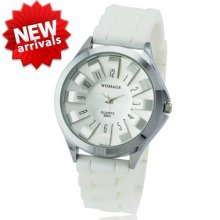 Luxury Fashion Women Lady Wrist Watch Quartz White Silicone Rubber Band Womage