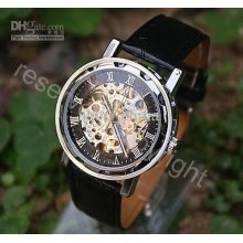 Luxury Gold Mechanical Men Watches Watch Black Leather Fashion Hollo