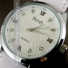 Luxury Quartz Clock Hours Analog Dial White Leather Men Women Wrist Watch Ah079
