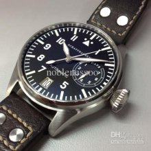 Luxury Watch Mens Big Pilot 5002 Black Stainless Steel 7 Days Reserv