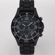 Marc Jacobs Black Rubber Black Dial Chrono Calendar Logo Fashion Watch Mbm 5502