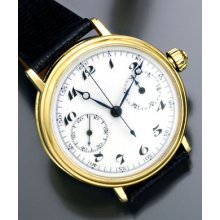 Massive & Extra-rare 18k Gold One Button Chronograph Porcelain Dial Wrist Watch