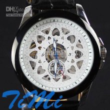 Men White Points Net Automatic Mechanical Watch Chro