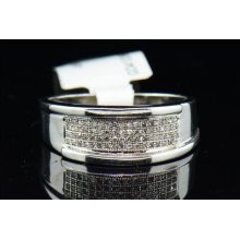 Mens 10k White Gold Round Cut Pave Diamond Engagement Ring Wedding Band .20 Ct