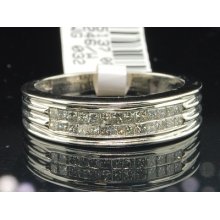 Mens 14k White Gold Princess Channel Diamond Ring Engagement Wedding Band .50 Ct