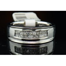 Mens 14k White Gold Princess Cut Diamond Engagement Ring Wedding Band .60 Ct.