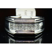 Mens 14k White Gold Princess Cut Diamond Engagement Ring Wedding Band 1 Ct.