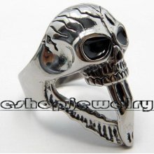 Men's 316l Stainless Steel Silver Tone Casting Ghost Head Jewelry Ring Size 11