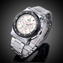 Men's 6 Hand Date Day Stainless Steel Quartz Diving Style Shape Wrist Watch