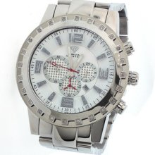 Mens Aqua Master Large White Dial Silver Round Case Chrono Diamond Watch W138