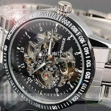 Mens Automatic Mechanical Wrist Watch Sport Army Skeleton Silver Ste