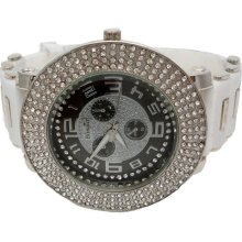 Mens Bling Ice 4 Row Diamond & Chronograph Look White Watch JoJo Joe Rodeo