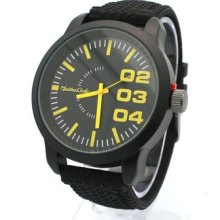 Mens Casual Sports Tire Pattern Silicone Watch Designer's Big Dial Black Yellow