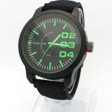 Mens Casual Sports Tire Pattern Silicone Watch Designer's Big Dial Black Green