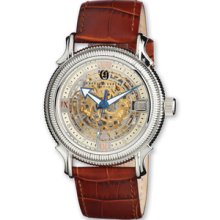 Mens Charles Hubert Brown Leather Skeleton Automatic