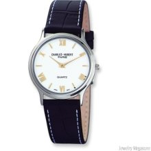 Men's Charles Hubert Leather Band Off White Dial Super Slim Watch