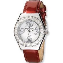 Mens Charles Hubert Red Leather Stainless Steel Watch