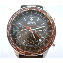 Mens Chocolate Brown Detomaso Firenze World Time Chronograph Pilots Style Watch