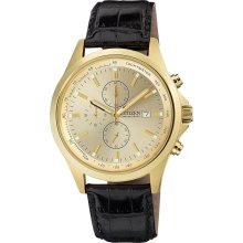 Mens Citizen Quartz Black Leather Gold Tone Chronograph Watch W Date An3512-03p