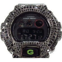 Mens Cubic Zirconia G-Shock Watch Casio Black CZ Silver Case