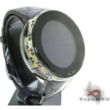 Mens Diamond Gucci Watch Round Cut Black Color Canary & Digital 4.50ct