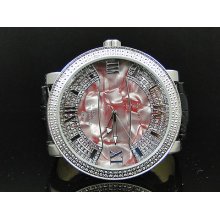 Mens Diamond Master White Watch Red/white Face 12 Genuine Diamond 2 Row Bezel