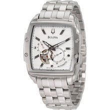 Mens Dress Bulova Automatic Stainless Steel Aperture White Dial Watch 96a122