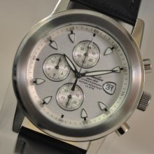 Mens Eichmuller Chronograph Silvertone Dial Black Leather Date Watch