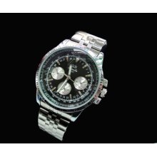Men's Lady Luxury Luminous 3 Eyes Stainless Steel Band Quartz Sports Wrist Watch