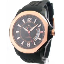 Mens Lucien Piccard Rubber Rose Gold Date Watch 28129RO