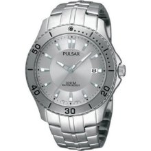 Men's Pulsar By Seiko Pxha33 Quartz Date Silver Dial Stainless Watch