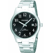 Men's Pulsar By Seiko Ps9017 Black Dial Stainless Steel Quartz Watch