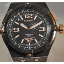 Mens Renato Sporgenza Gmt Edition Black Steel Limited Swiss Bracelet Watch