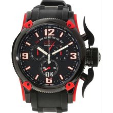 Men's Russian Diver Chronograph Stainless Steel Case Rubber Bracelet Black Tone