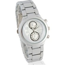 Men's Stylish Water Resistant Analog Watch with Stainless Steel Strap (White)
