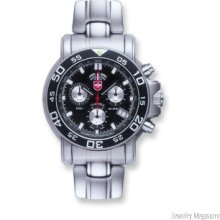 Men's Swiss Military Navy Diver Stnlss Steel Black Dial Chrono Watch